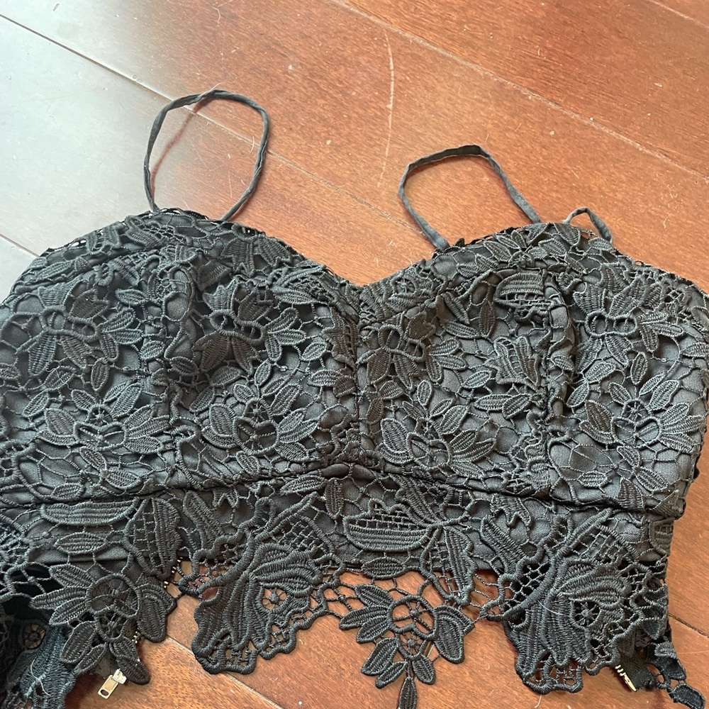 Lush black lace bustier crop top